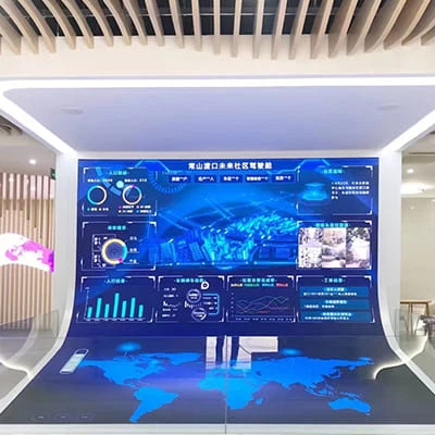 ইমারসিভ নমনীয় কার্ভড এলইডি ডিসপ্লে শহুরে কমিউনিটি রিসেপশন হলগুলিতে ডিজিটাল জ...
